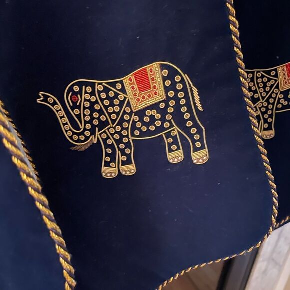 Ten Thousand Villages Beaded Elephant Velour Dark Blue and Gold Stockings x 4 - Picture 11 of 15